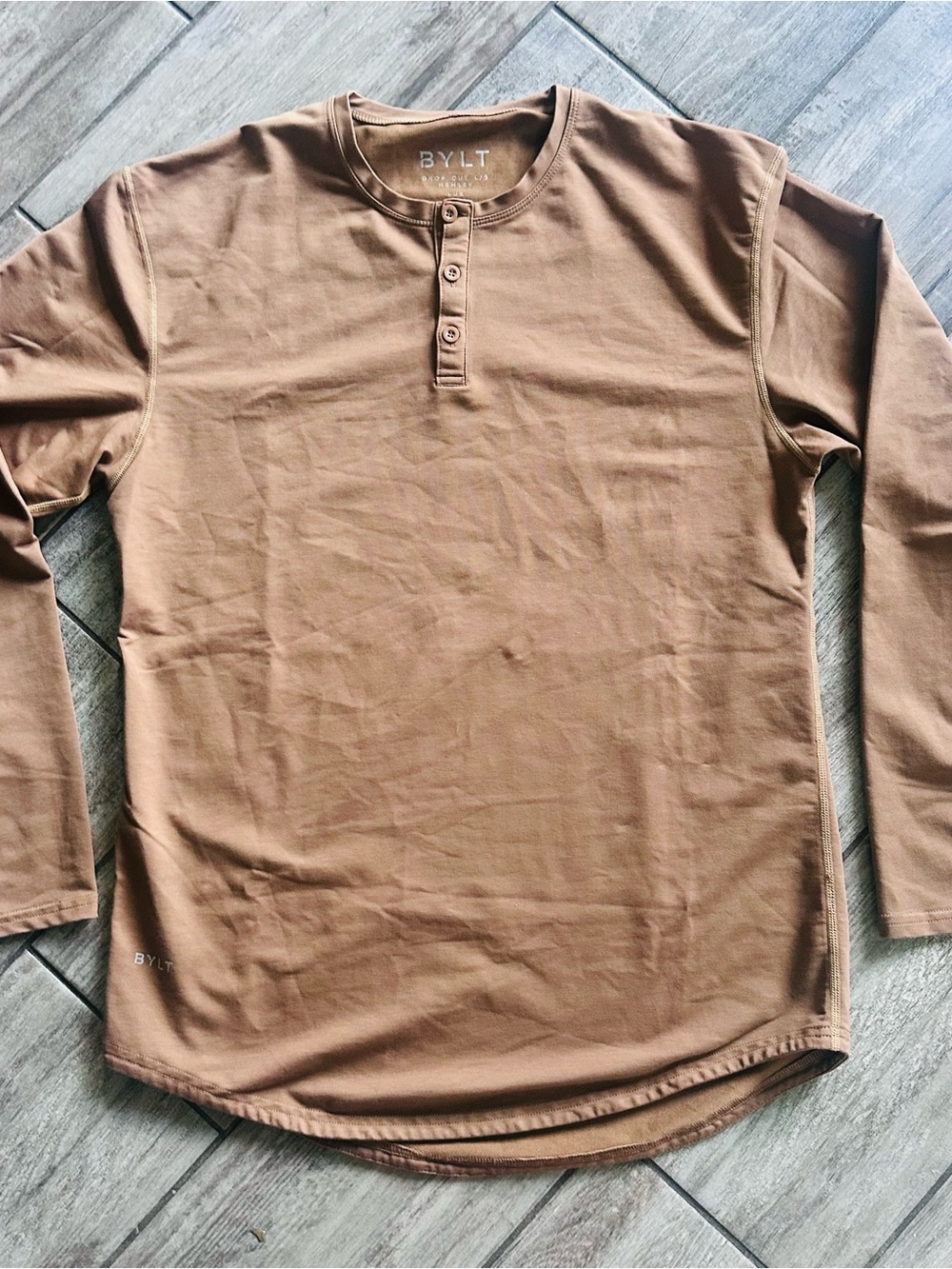BYLT Basics Men’s Tan Henley Long-Sleeve Shirt